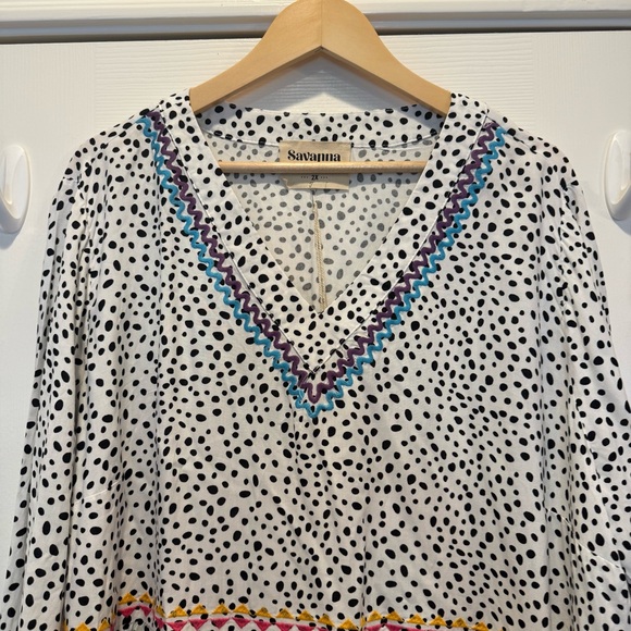Savanna Jane Blouse Women 2XL Embroidered Polka Dot Bell Sleeve Shirt Top Boho - Picture 4 of 11